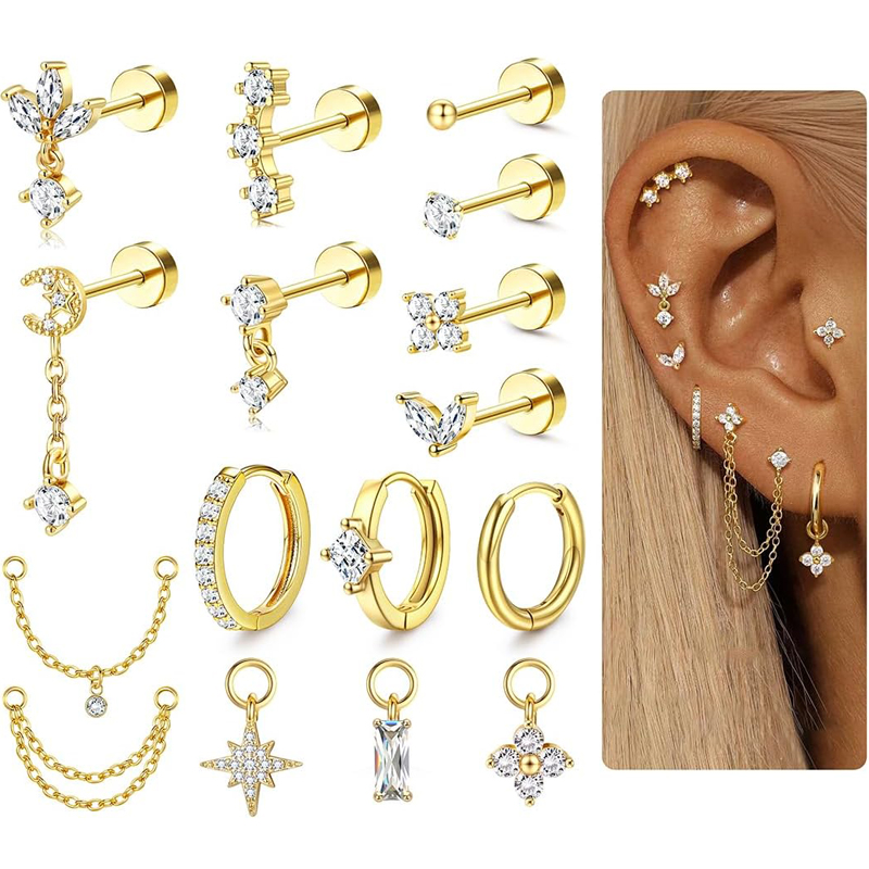 Body Jewelry Flat Back - 16 Gauge Cartilage Earrings for Women