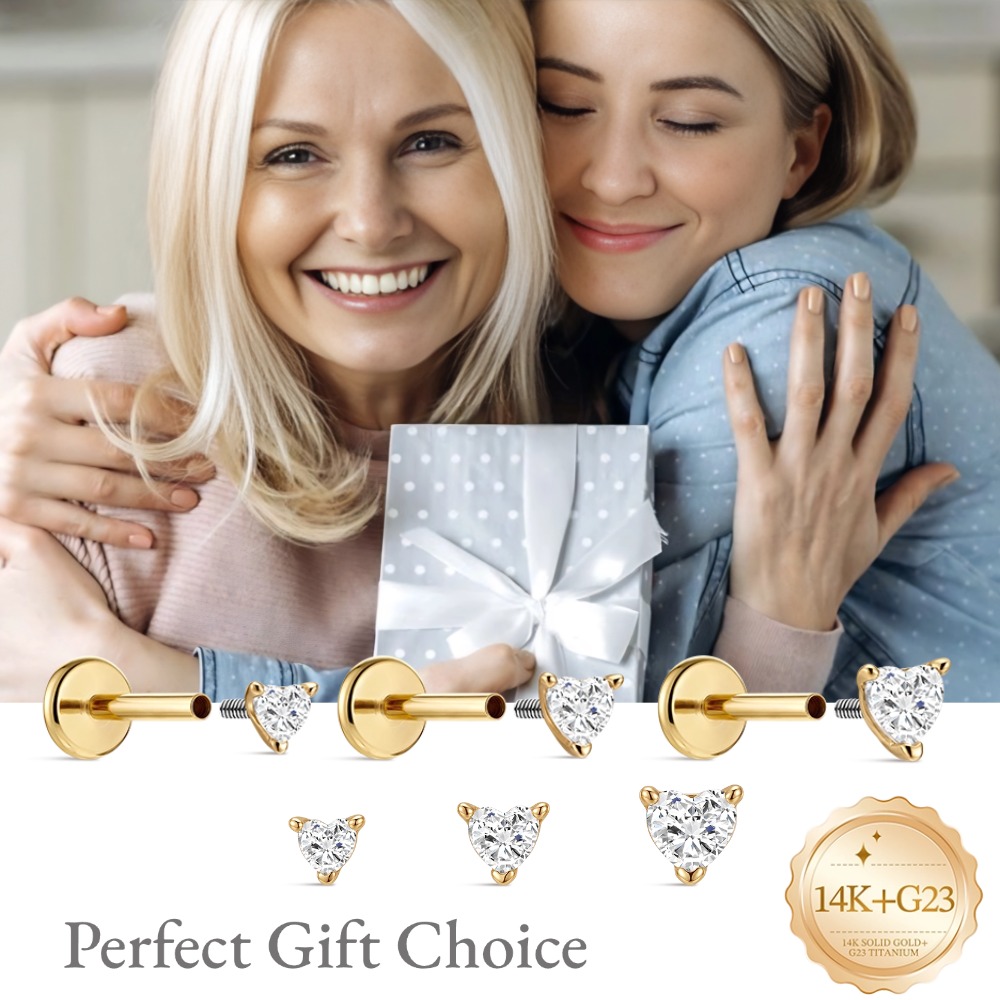 DIeSchein 14K Solid Gold Flat  - Body Jewelry Flat Back ulasan dan harga