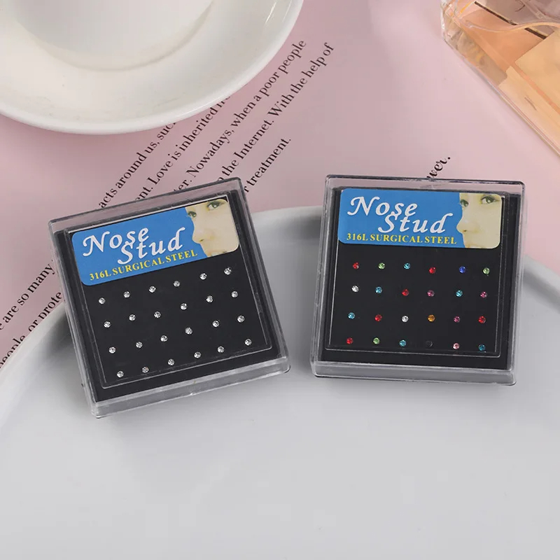 24pcs/box Crystal Nose Ring St - Body Jewelry Jewelry Box ulasan dan harga