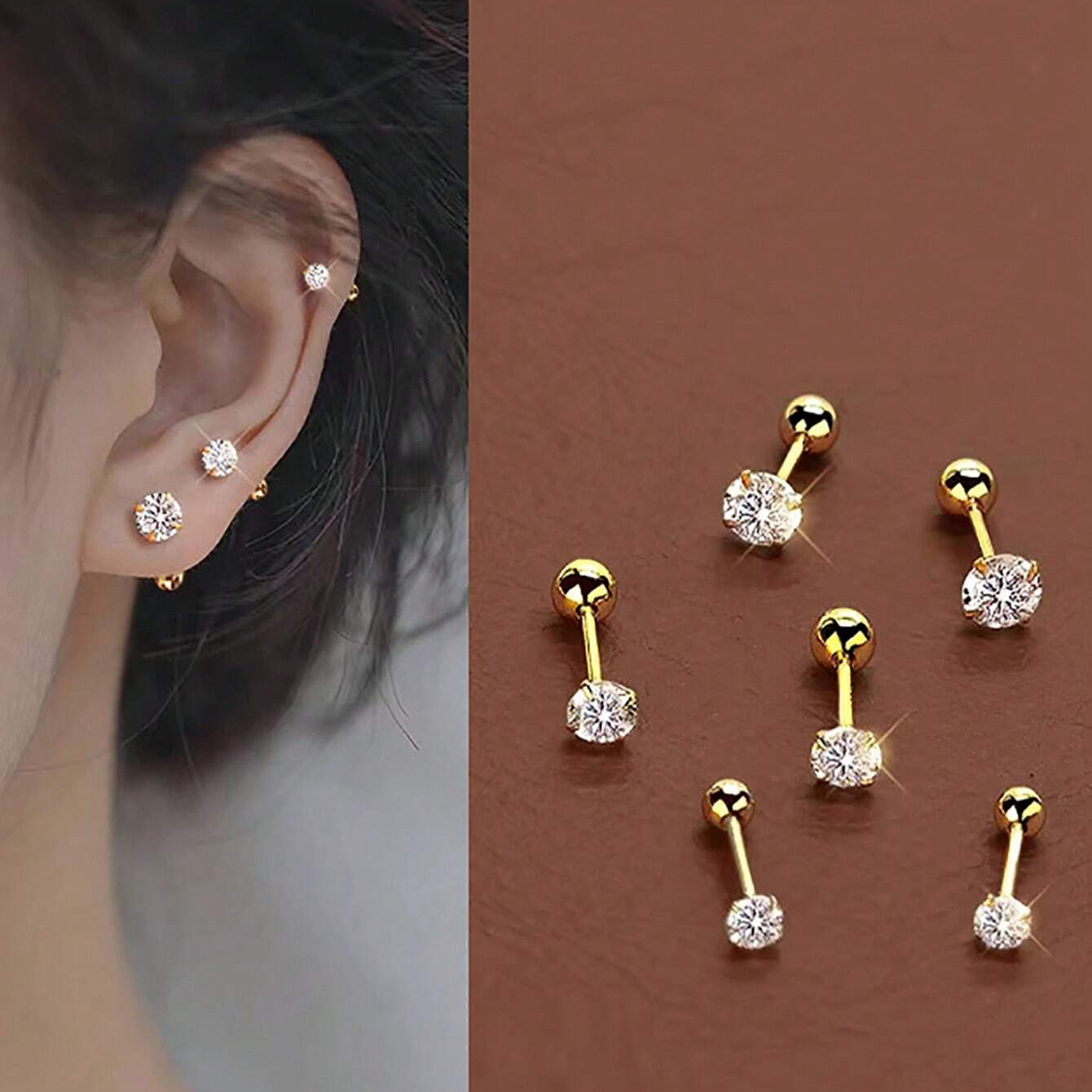 6pcs/Set Stainless Steel Cubic - Body Jewelry Flat Back ulasan dan harga